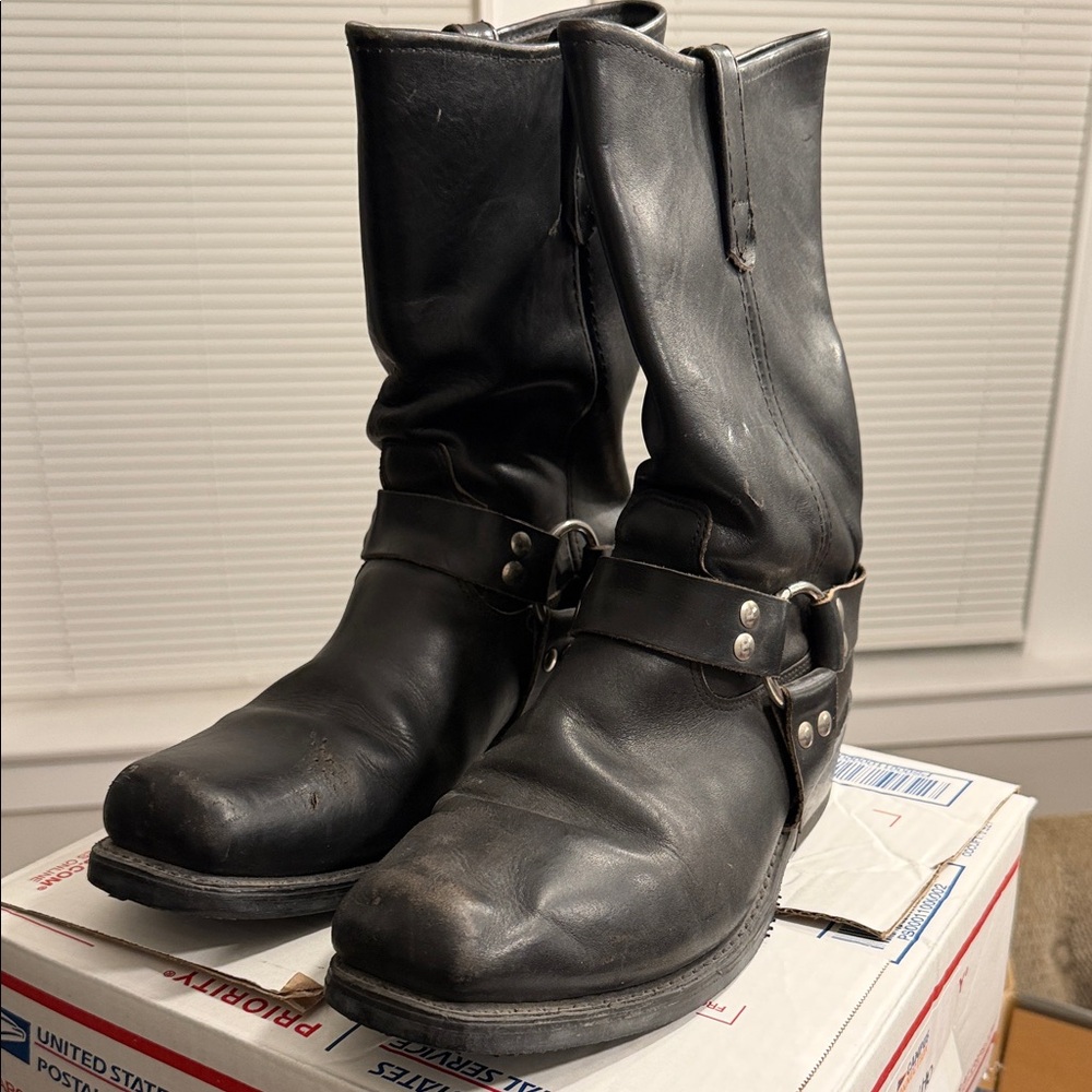 Men's Black Leather Harness Boots